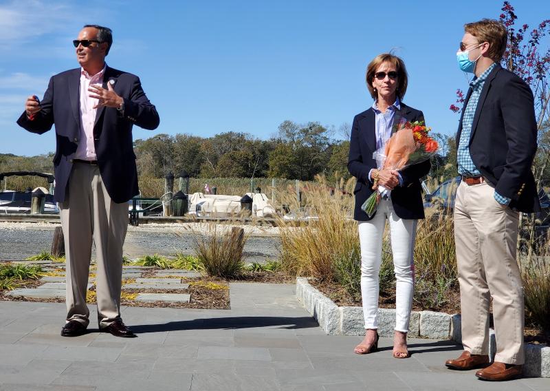 With wife Catharine Lyons and son Tim Lyons standing nearby, Sen. Ernie Lopez, R-Lewes, talks about how former Henlopen Acres Mayor David Lyons’ contributions to the community exemplify civic responsibility. Speaker of the House Pete Schwartzkopf, D-Rehoboth, and Henlopen Acres resident and State Auditor Kathleen McGuiness were also in attendance. CHRIS FLOOD PHOTOS
